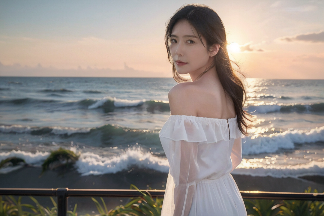 00034-4294332313-1girl,solo,mature female,long,black hair,black eyes,(angel),(looking at viewer),outdoors,ocean,sunset,cowboy shot,realistic,High.png